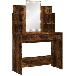 vidaXL toaletna mizica z led lučkami dimljen hrast 96x40x142 cm, (20908880) Cene
