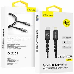 BLAVEC RAPTOR PLETEN KABEL - TYPE-C NA LIGHTNING - PD 20W 2.4A 0.25 m črno-siv Cene