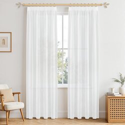 MRTREES 2xset 240x140cm kratke polprosojne zavese, bele zavese z videzom lana Cene