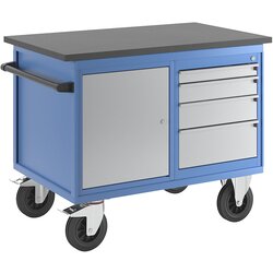 eurokraft pro montažni voziček, 1 omara, 1 predalnik, dvobarvno, korpus svetlo moder, sprednja stran bele aluminijaste barve, delovna plošča mdf Cene