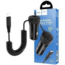 Hoco Auto punjač za Lightning kabelom, 1 x USB, 2.4 A max. - Z21A Ascender Lightning, Crni Cene