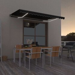 vidaXL Ročno zložljiva tenda z LED lučmi 450x350 cm antracitna Cene