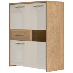 Jela Jagodina vitrina V96-3KS1F/GL - kolekcija gala - pacifik orah/bež lak - 96x115x41 cm Cene