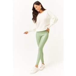 Olalook Women's Almond Green Fleece High Waist Leather Look Leggings Cijene