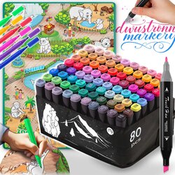 Ricokids 80-Piece Alcohol Marker Set with 90 x 120 cm Painting Mat by (21740212) Cene