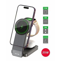 Swissten punjač preklopni, bežični, MagFold, MagSafe 3u1, 25W, crni Cene
