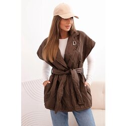 Kesi Włoski Women's quilted vest with a belt and wide collar brown Cene