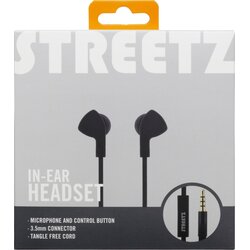 Streetz E110 In-ear slušalke na žico, daljinski upravljalnik z 1 gumbom, 3,5 mm priključek, mikrofon, črne, (21358137) Cene