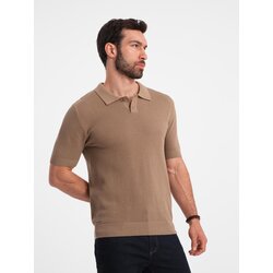 Ombre Men's cotton structured knit polo shirt - light brown Cijene