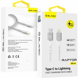 BLAVEC RAPTOR PLETENI KABEL – TYPE- C NA LIGHTNING – PD 20W 2.4A 3m belo-srebrn Cene