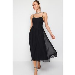 Trendyol Black Waist Drop/Skater Lined Corset Detail Tulle Elegant Evening Dress Cene