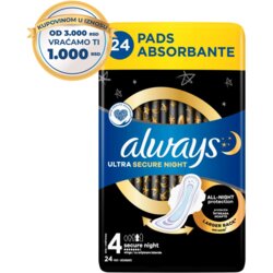 Always Ultra higijenski ulošci s krilcima, Secure Night (Veličina 4), 24 komada Cijene