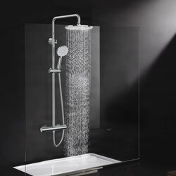 ELITE EDITION Tuš sistem BSE1603 s termostatsko baterijo, 25-centimetrsko okroglo nadglavno prho in mat črno izvedbo — Krom Cene