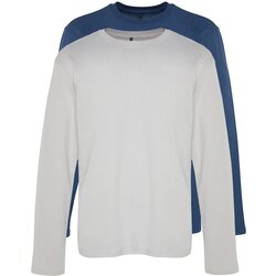 Trendyol Grey-Indigo Men 2-Pack 100% Cotton Long Sleeve Regular/Regular Cut Basic T-Shirt. Cene