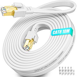 SOIBKE cat 8 ethernet ploščati kabel z 10 pritrdilnimi sponkami – 10 m, 40 gbps / 2000 mhz odprta embalaža Cene