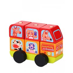 Cubika drvena igračka konstruktor mini autobus, 7 elemenata Cene