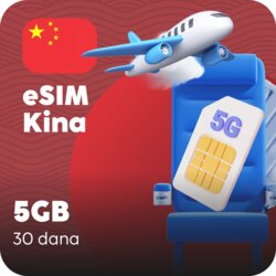 Ananas eSIM Kina eSIM kartica - 5GB prepaid mobilnih podataka za 30 dana Cene