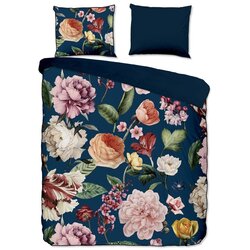 Descanso Tamno plava posteljina za krevet za jednu osobu/za produženi krevet od pamučnog satena 140x220 cm Fiori – Cene