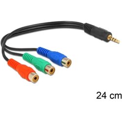 Delock Cinch / utičnica video priključni kabel [3x ženski cinch konektor - 1x 3,5 mm banana utikač] 0.24 m crna Cene