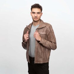 Cameleon Jakne & Blazerji Men's Leather Jacket Laslo Grey Kostanjeva Cene