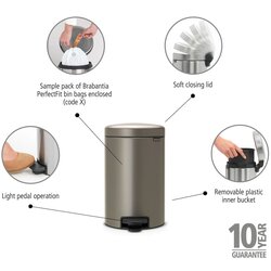 Brabantia Koš za odpadke s pedalom 12 L s plastičnim vložkom - platinum Cene