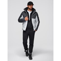 Ombre Men's quilted jacket with detachable hood - graphite and white Cene