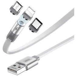 Remax magnetski USB kabel + komplet utikača Lightning / USB tip C / mikro USB 2.1A 1m bijeli Cene