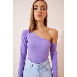  Women's Lilac Off-Shoulder Corduroy Knitted Blouse Cene