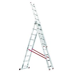 Alpos Aluminijasta večnamenska lestev 3 x 9 (delovna višina: 6,30 m, transportna dolžina: 2,57 m, nosilnost 150 kg) Cene