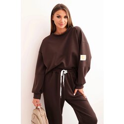 Kesi Włoski Ladies' set with a loose sweatshirt and pants with the inscription LOVE brown Cene