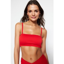 Trendyol Red Textured Strapless Bikini Top Cene