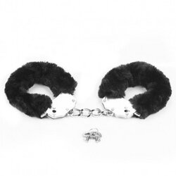  Metalne lisice crno krzno black furry cuffs Cene