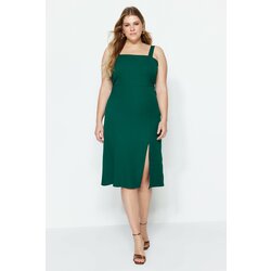 Trendyol Curve Emerald Green Woven Slit Dress Cene