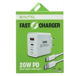 BAVITEL punjač 20W PD Usb A+ Type C +kabl Usb A/ Type C bela Cene