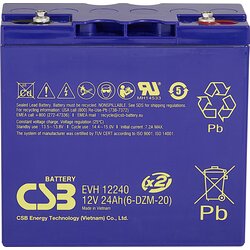 CSB Battery Svinčev akumulator 12 V 24 Ah EVH 12240 EVH12240 svinčeno-koprenasti (AGM) (Š x V x G) 181 x 170 x 170 mm M5 vijačni priključek stabilni cikli\, brez vzdrževanja, (20438636) Cene