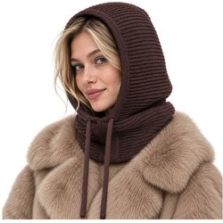  Ženska zimska Podkapa / Balaclava (kapuca + grelnik vratu + ovratnik) - rjava Cene