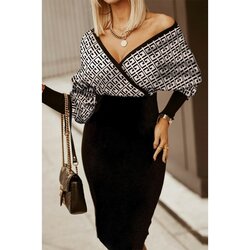 Fenzy Elegantna Midi Haljina S Geometrijskim Uzorkom I Izrezom Sonda, Crna Cijene