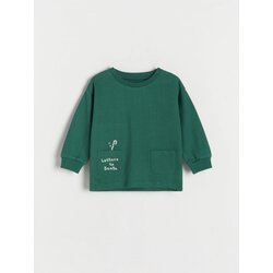 Reserved oversize top z dolgimi rokavi z božičnim motivom - zelena Cene