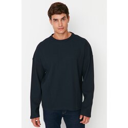 Trendyol Navy Blue Men's Oversize Fit Crew Neck Stitching Detailed T-Shirt Cene