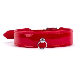 DEVIL STICKS Patent Leather Collar with Lamb Leather Backing Red Cene