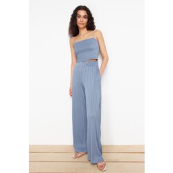 Trendyol indigo textured fabric premium wide leg knitted trousers Cene