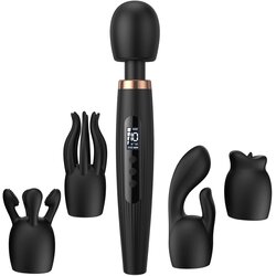 SuperLove Deluxe Massage Wand Kit with 4 Attachments & LED Display Black Cene