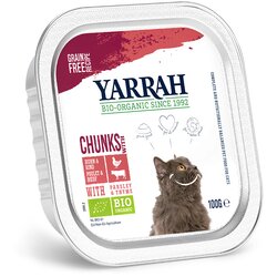 Yarrah Bio koščki v omaki varčno pakiranje 12 x 100 g - Bio piščanec & bio govedina z bio peteršiljem & bio timijanom Cene