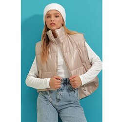 Trend Alaçatı Stili Women's Stone Stand Collar Double Pockets Full Filled Waist Adjustable Inflatable Vest Cijene