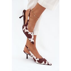 Boto Stiletto Pumps With Open Heel In Brown-White Dots Talira Cene