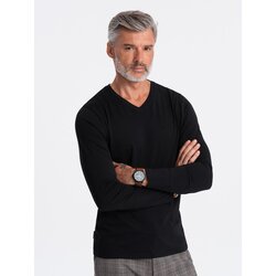 Ombre Men's unprinted V-NECK longsleeve - black Cene