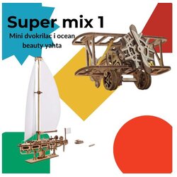 UGEARS 3D puzzle Super mix 1 (dvokrilac i jahta) Cene