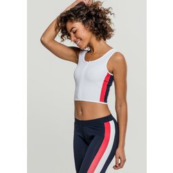 UC Ladies Women's top with side stripe with zipper in white/tan/navy Cene