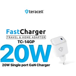 Teracell kućni punjač evolution TC-14GP, gan, pd 3.0, 20W sa pd type c kablom beli ce Cene