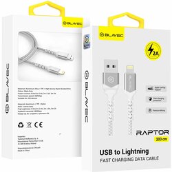 BLAVEC RAPTOR PLETENI KABEL - USB V LIGHTNING - 2A 3 METRE - belo-srebrni Cene